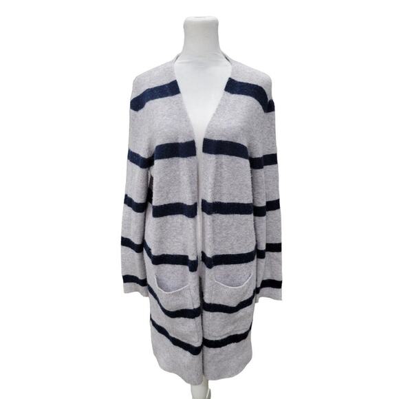 Madewell Kent Long Line Striped Wool Alpaca Blend Cardigan Grey Blue Size XS - Picture 2 of 10